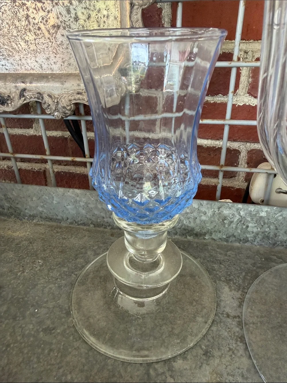 Translucent Blue Glass Accent Vase with Textured Base